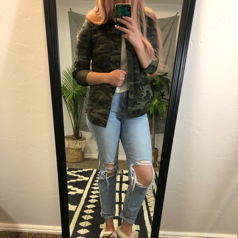 F21 camo button down